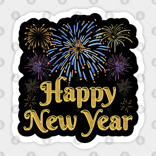 Happy New Year with Fireworks Celebration Sticker by Creatifly Graphic Tees